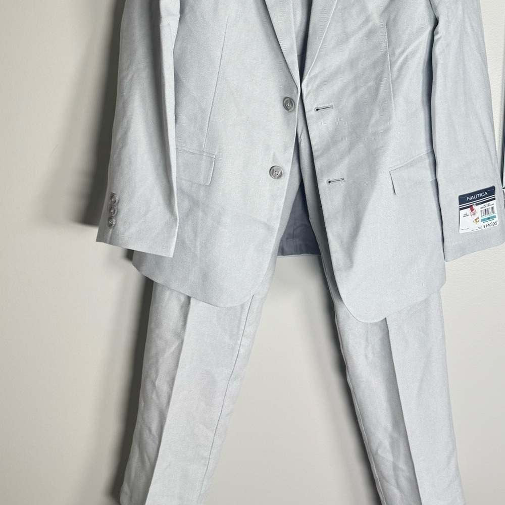 Nautica Big Boys Pindot 2 Piece Suit Set Light Grey, boy suit top and bottom 16 - Picture 9 of 12